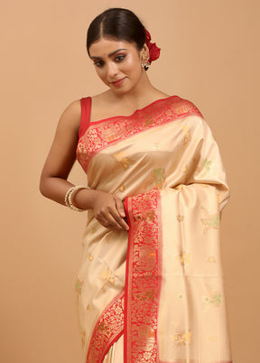 Cream Dupion Silk Saree With Blouse Piece