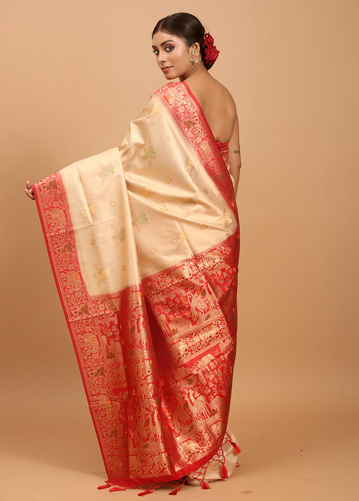 Cream Dupion Silk Saree With Blouse Piece