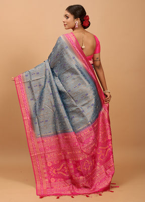 Blue Dupion Silk Saree With Blouse Piece