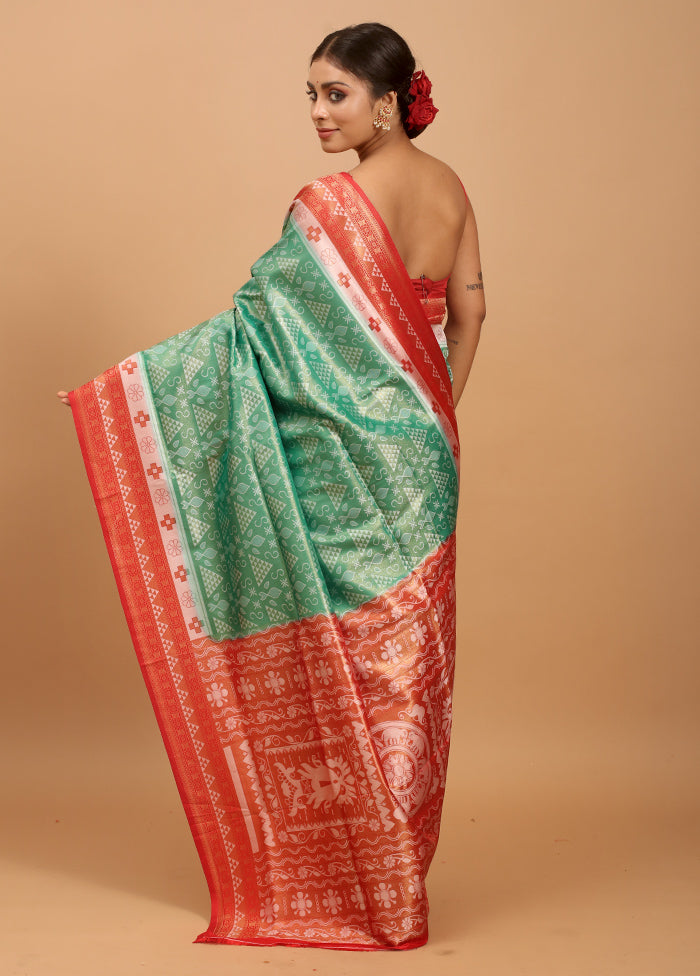 Green Dupion Silk Saree With Blouse Piece