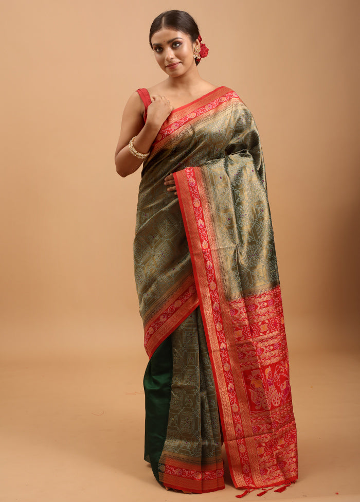 Green Dupion Silk Saree With Blouse Piece