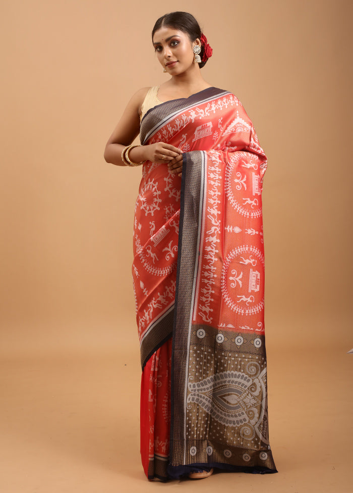 Red Dupion Silk Saree With Blouse Piece