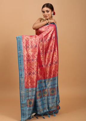 Pink Dupion Silk Saree With Blouse Piece