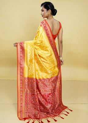 Yellow Dupion Silk Saree With Blouse Piece