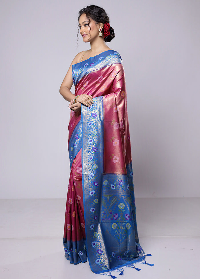 Pink Dupion Silk Saree With Blouse Piece