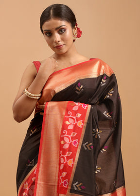 Black Dupion Silk Saree With Blouse Piece