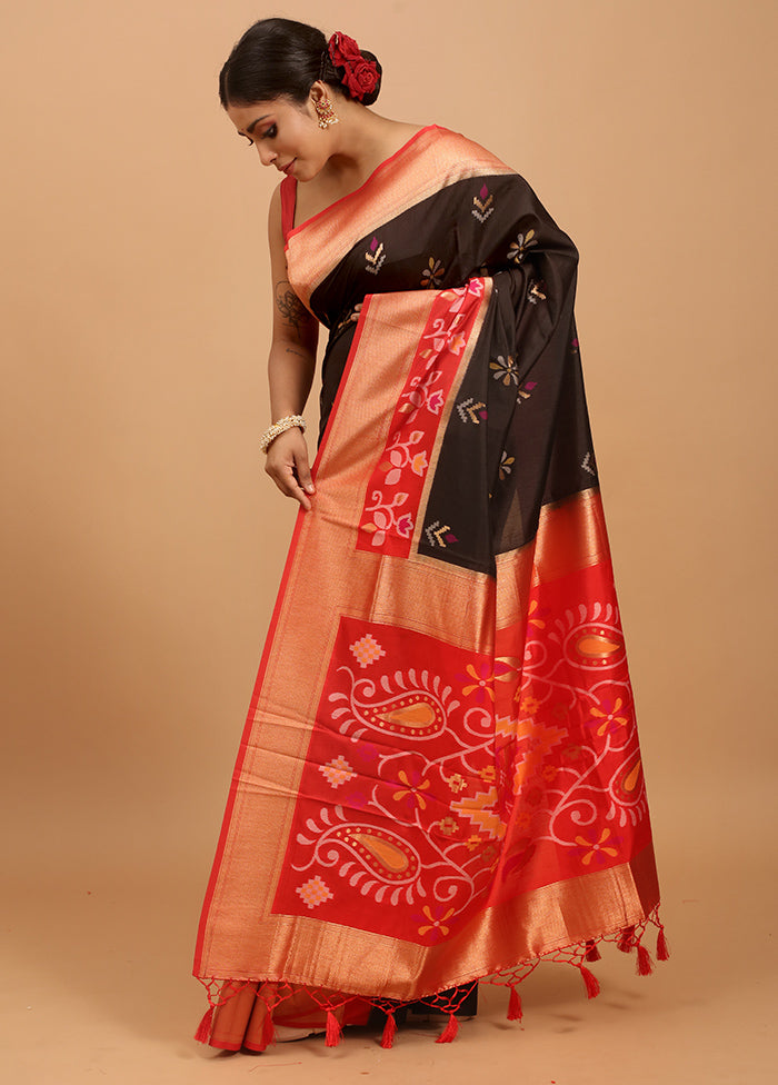 Black Dupion Silk Saree With Blouse Piece