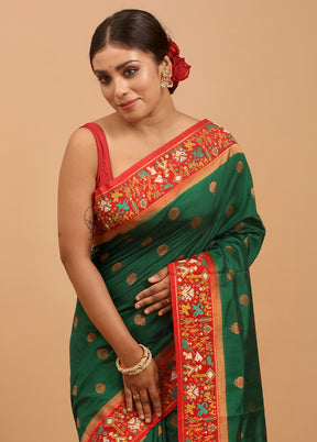 Green Dupion Silk Saree With Blouse Piece