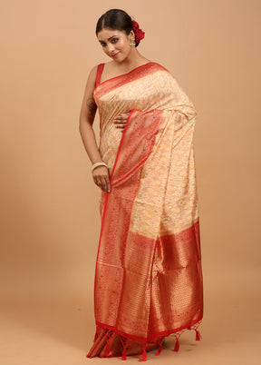 Cream Dupion Silk Saree With Blouse Piece