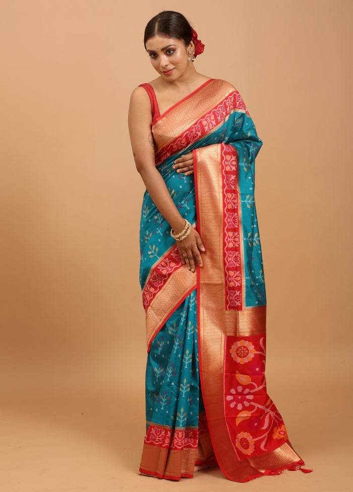 Blue Dupion Silk Saree With Blouse Piece