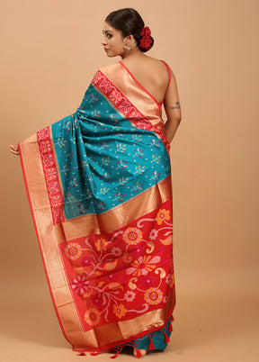 Blue Dupion Silk Saree With Blouse Piece