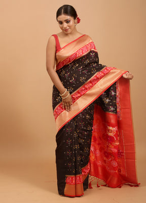 Black Dupion Silk Saree With Blouse Piece