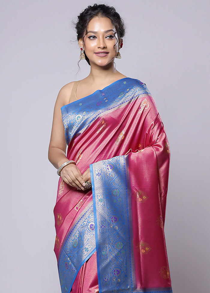 Pink Dupion Silk Saree With Blouse Piece