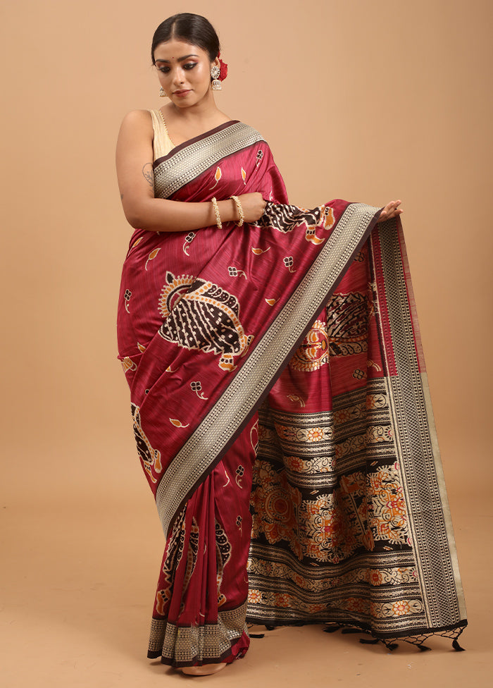 Purple Tussar Silk Saree With Blouse Piece