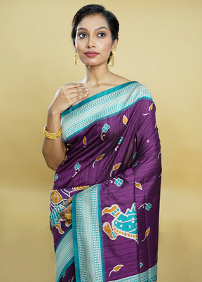 Purple Tussar Silk Saree With Blouse Piece