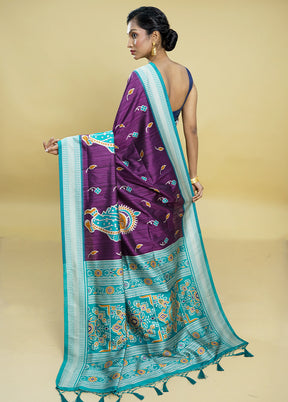 Purple Tussar Silk Saree With Blouse Piece