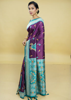 Purple Tussar Silk Saree With Blouse Piece