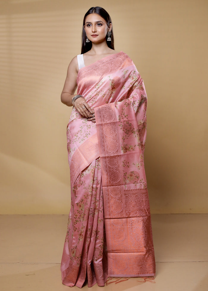 Pink Dupion Silk Saree With Blouse Piece