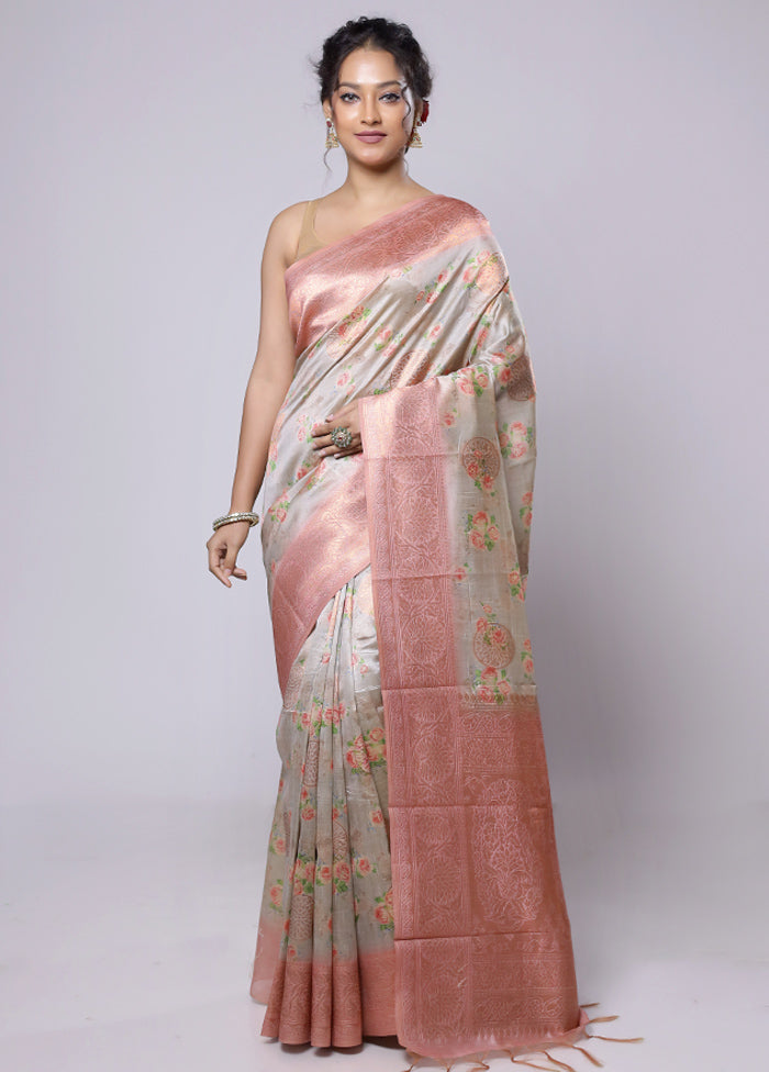 Cream Dupion Silk Saree With Blouse Piece