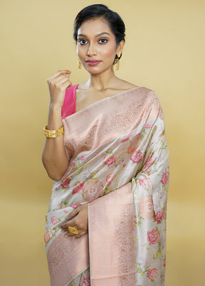 Cream Dupion Silk Saree With Blouse Piece