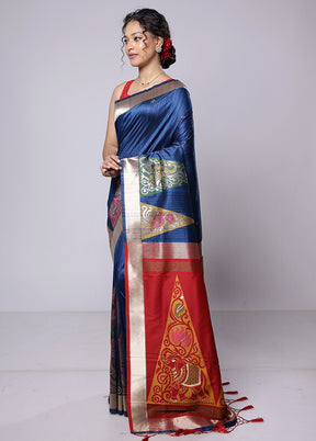 Blue Tussar Silk Saree With Blouse Piece