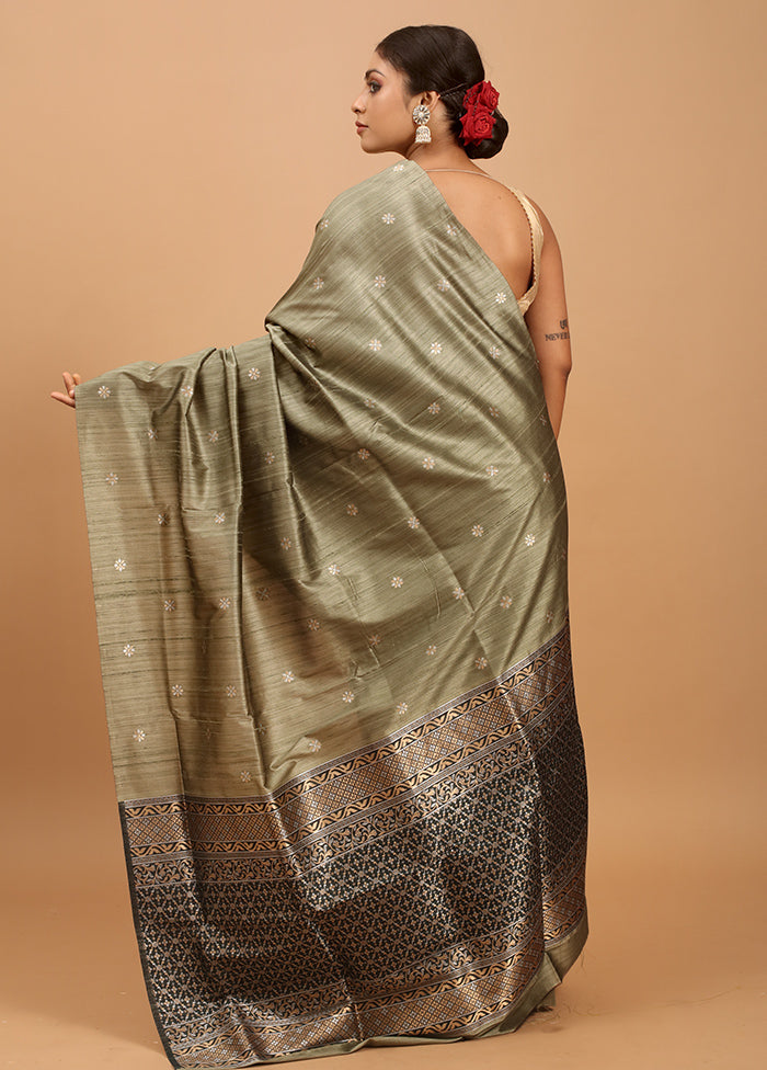 Green Tussar Silk Saree With Blouse Piece