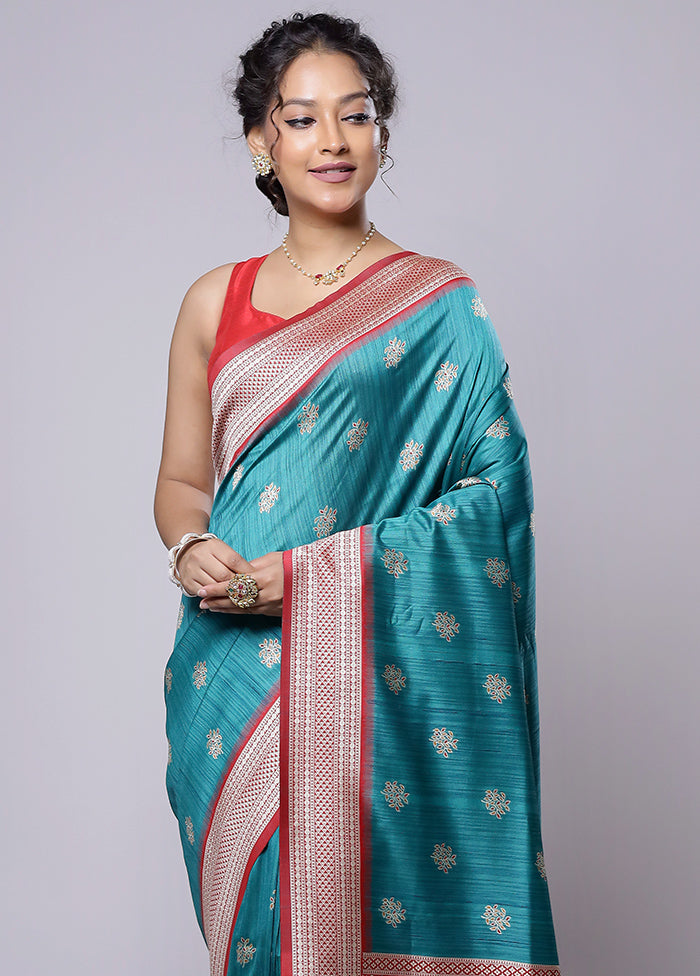 Green Tussar Silk Saree With Blouse Piece