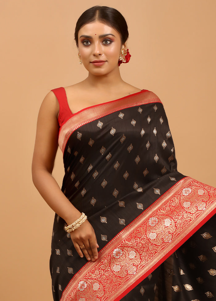 Black Dupion Silk Saree With Blouse Piece