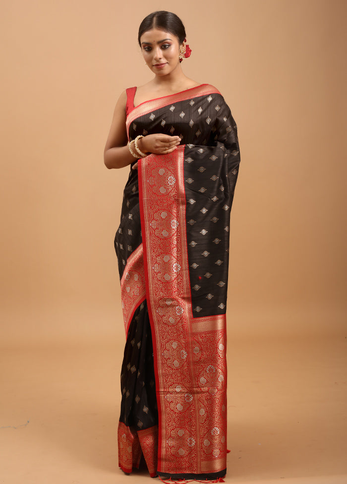 Black Dupion Silk Saree With Blouse Piece