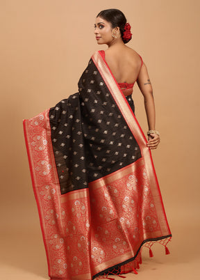 Black Dupion Silk Saree With Blouse Piece