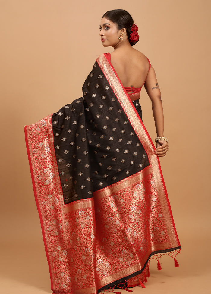 Black Dupion Silk Saree With Blouse Piece