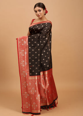 Black Dupion Silk Saree With Blouse Piece