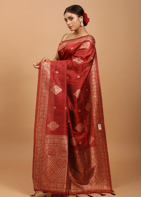 Maroon Dupion Silk Saree With Blouse Piece