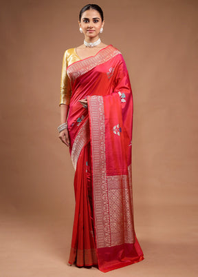 Pink Handloom Katan Pure Silk Saree With Blouse Piece