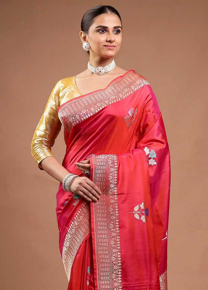 Pink Handloom Katan Pure Silk Saree With Blouse Piece