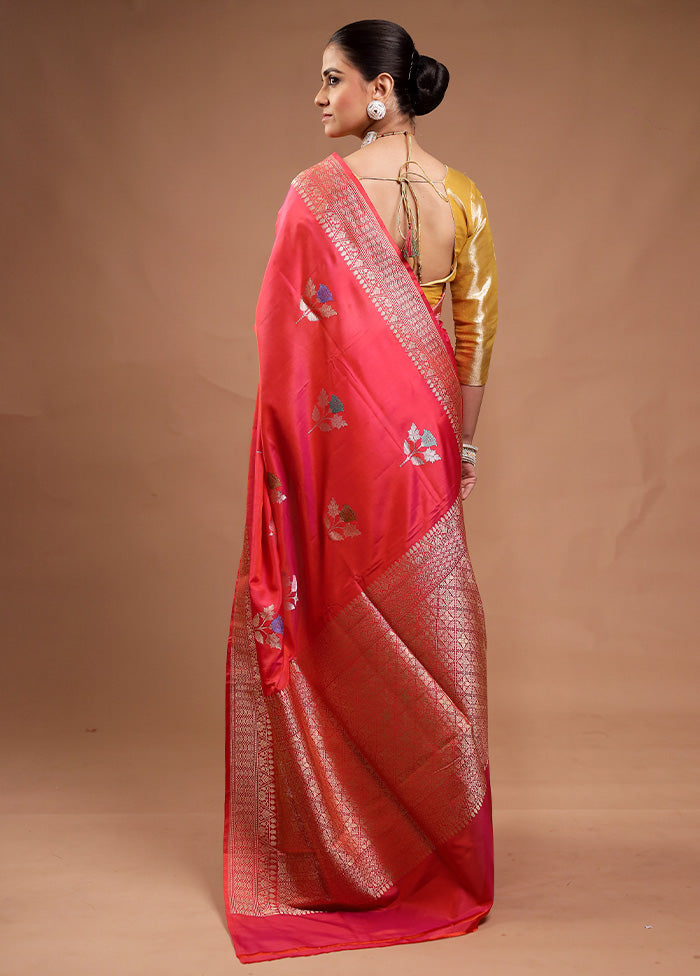 Pink Handloom Katan Pure Silk Saree With Blouse Piece