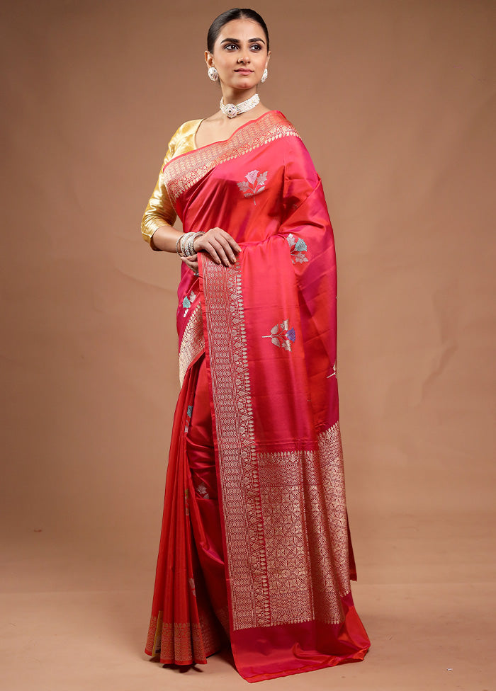 Pink Handloom Katan Pure Silk Saree With Blouse Piece