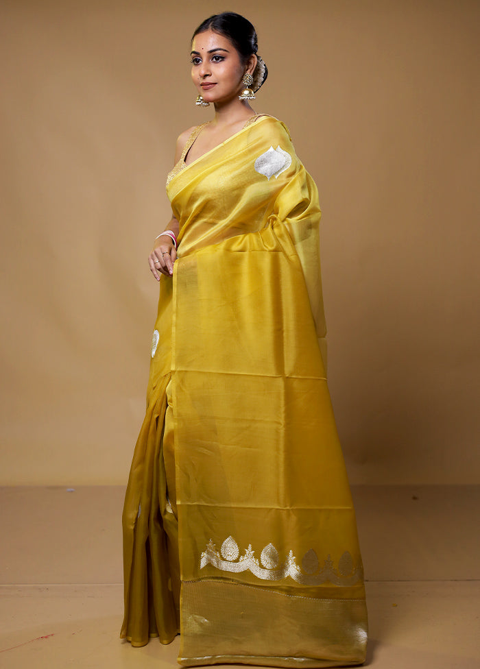 Yellow Handloom Pure Organza Saree With Blouse Piece