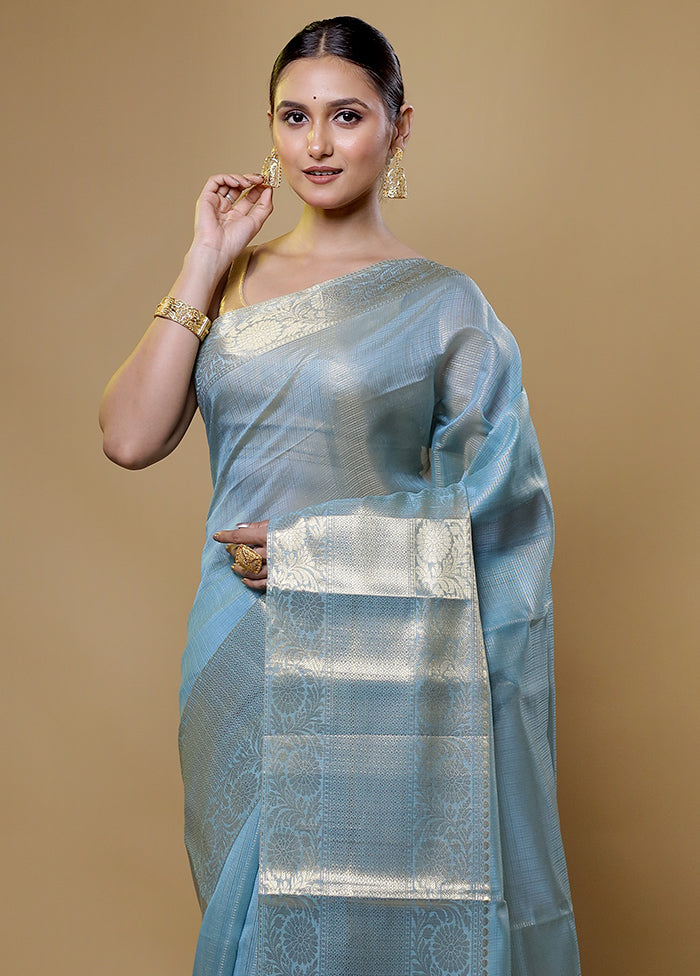 Blue Kota Cotton Saree With Blouse Piece