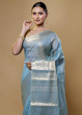 Blue Kota Cotton Saree With Blouse Piece