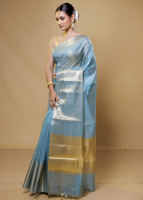 Blue Kota Cotton Saree With Blouse Piece