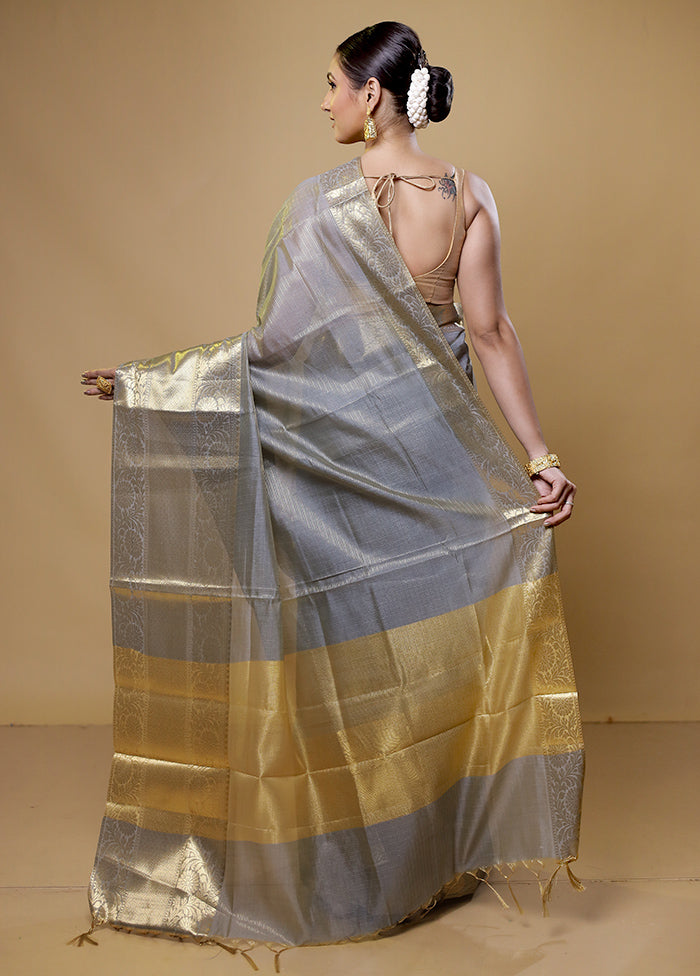 Grey Kota Cotton Saree With Blouse Piece