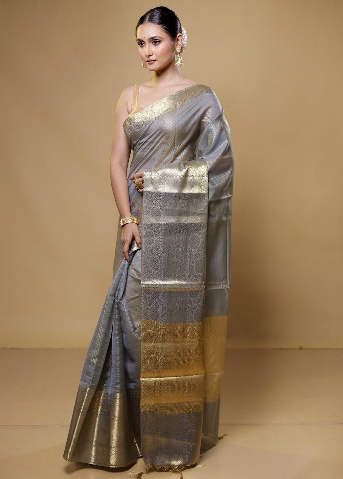 Grey Kota Cotton Saree With Blouse Piece