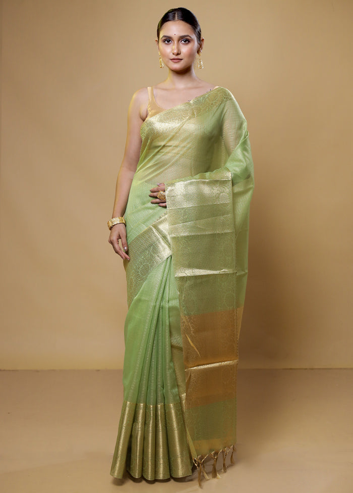 Green Kota Cotton Saree With Blouse Piece