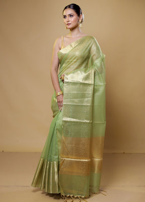 Green Kota Cotton Saree With Blouse Piece