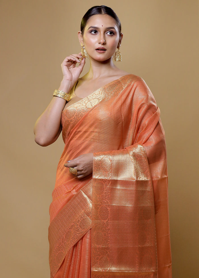 Orange Kota Cotton Saree With Blouse Piece