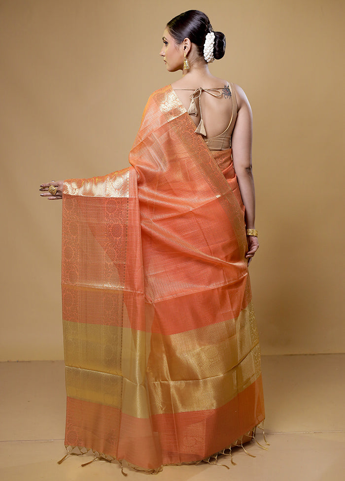 Orange Kota Cotton Saree With Blouse Piece