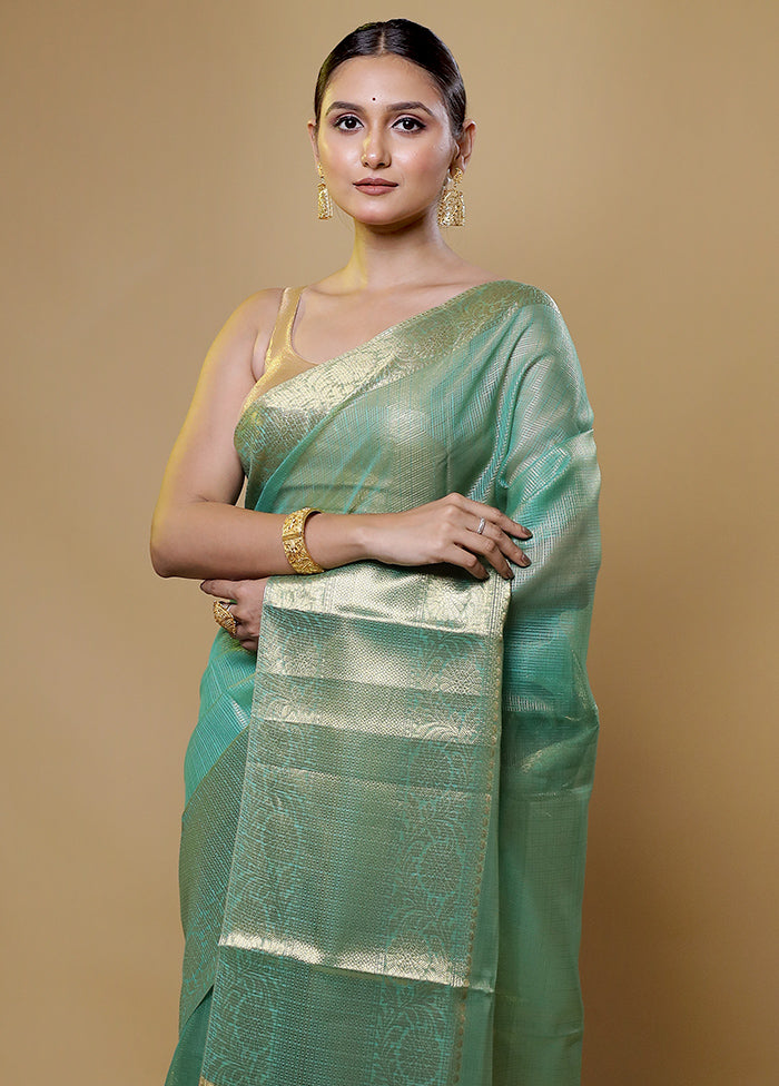 Green Kota Cotton Saree With Blouse Piece