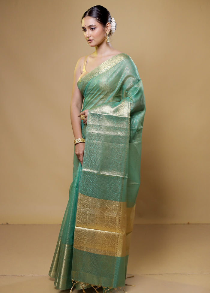 Green Kota Cotton Saree With Blouse Piece