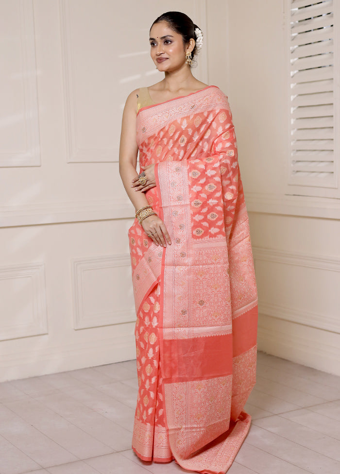 Pink Kota Cotton Saree With Blouse Piece